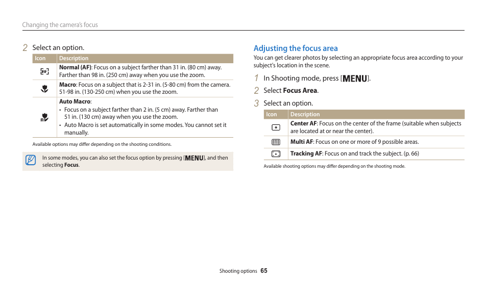 Adjusting the focus area | Samsung EC-WB30FZBPWUS User Manual | Page 66 / 156
