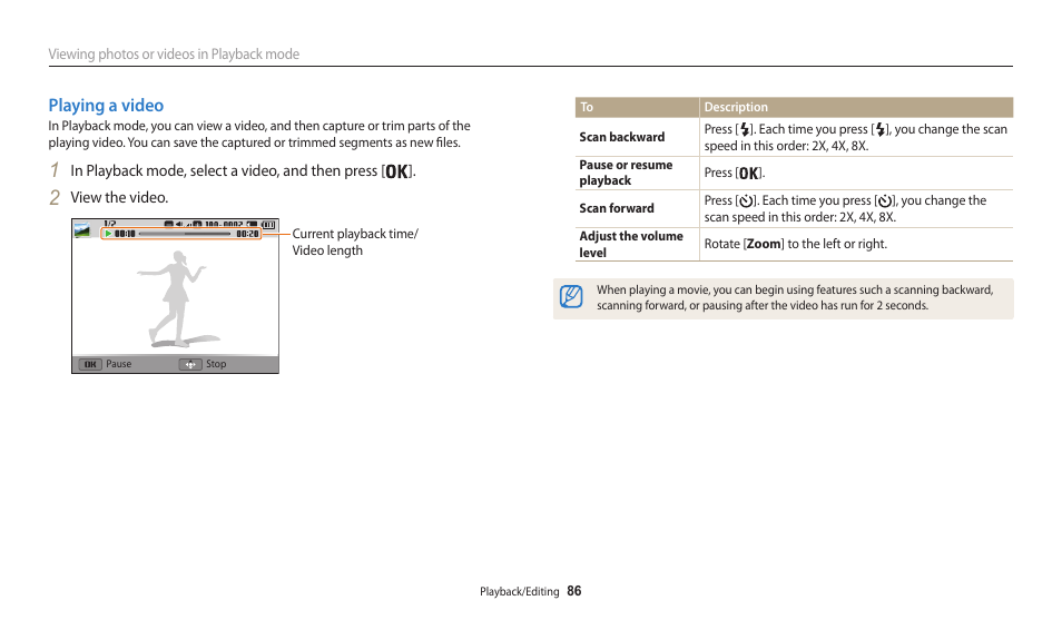 Playing a video | Samsung EC-WB30FZBPWUS User Manual | Page 87 / 156