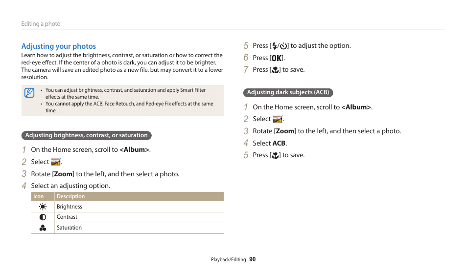 Adjusting your photos | Samsung EC-WB30FZBPWUS User Manual | Page 91 / 156
