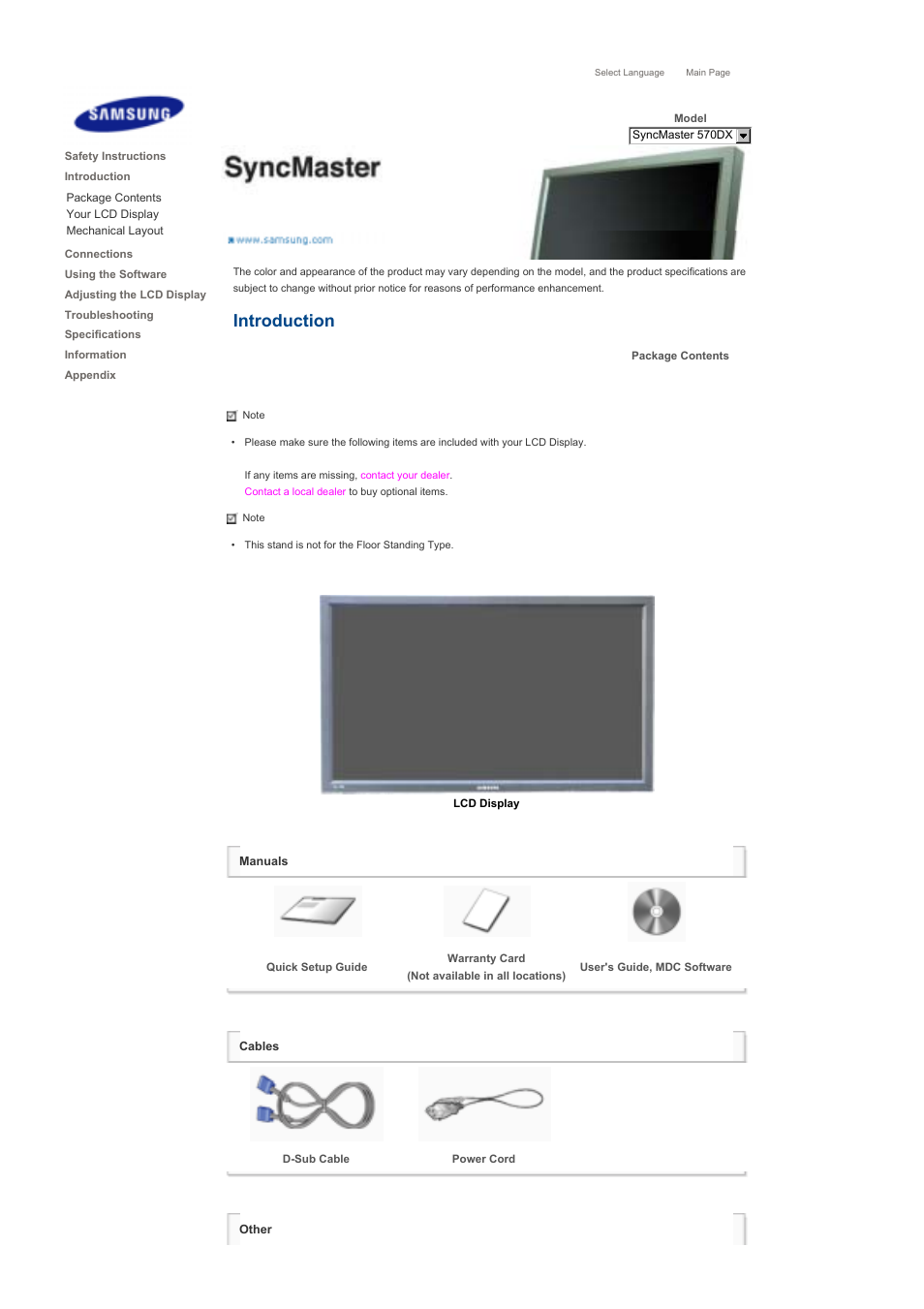 Package contents, Introduction | Samsung LS57BPHNB-XAA User Manual | Page 11 / 78