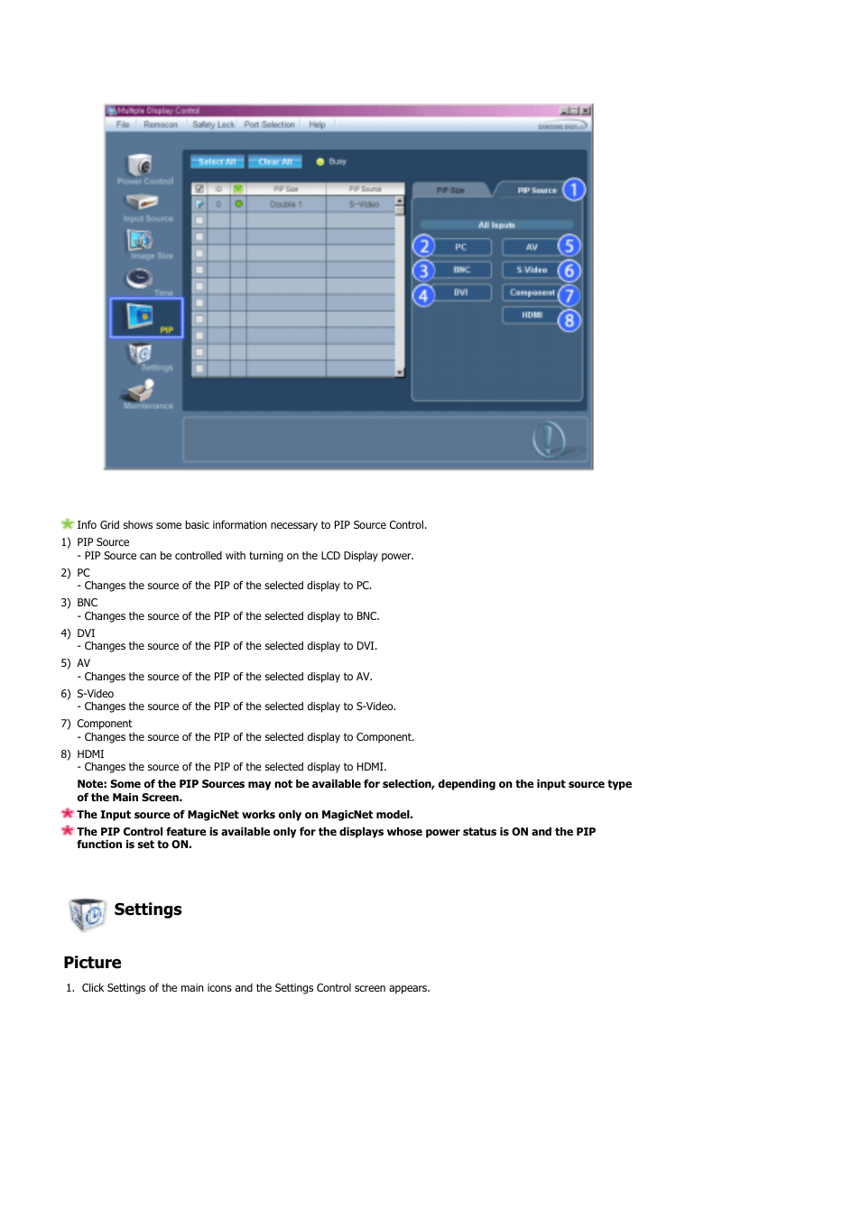 Settings picture | Samsung LS57BPHNB-XAA User Manual | Page 42 / 78