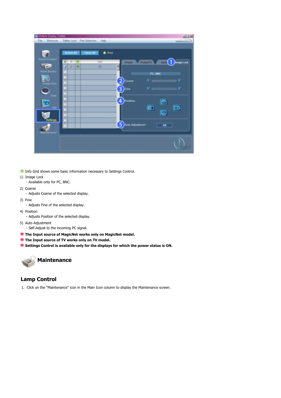 Maintenance lamp control | Samsung LS57BPHNB-XAA User Manual | Page 46 / 78