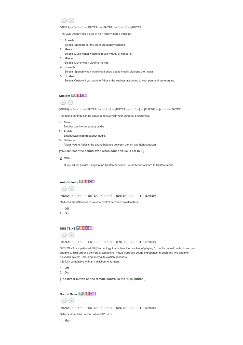 Sound | Samsung LS57BPHNB-XAA User Manual | Page 58 / 78