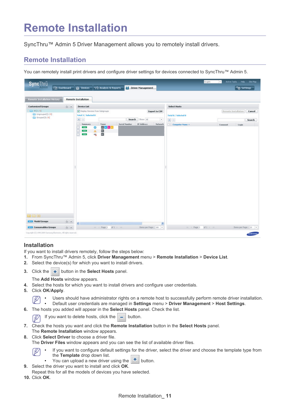 Remote installation, Installation | Samsung ML-3471ND-XAA User Manual | Page 11 / 37