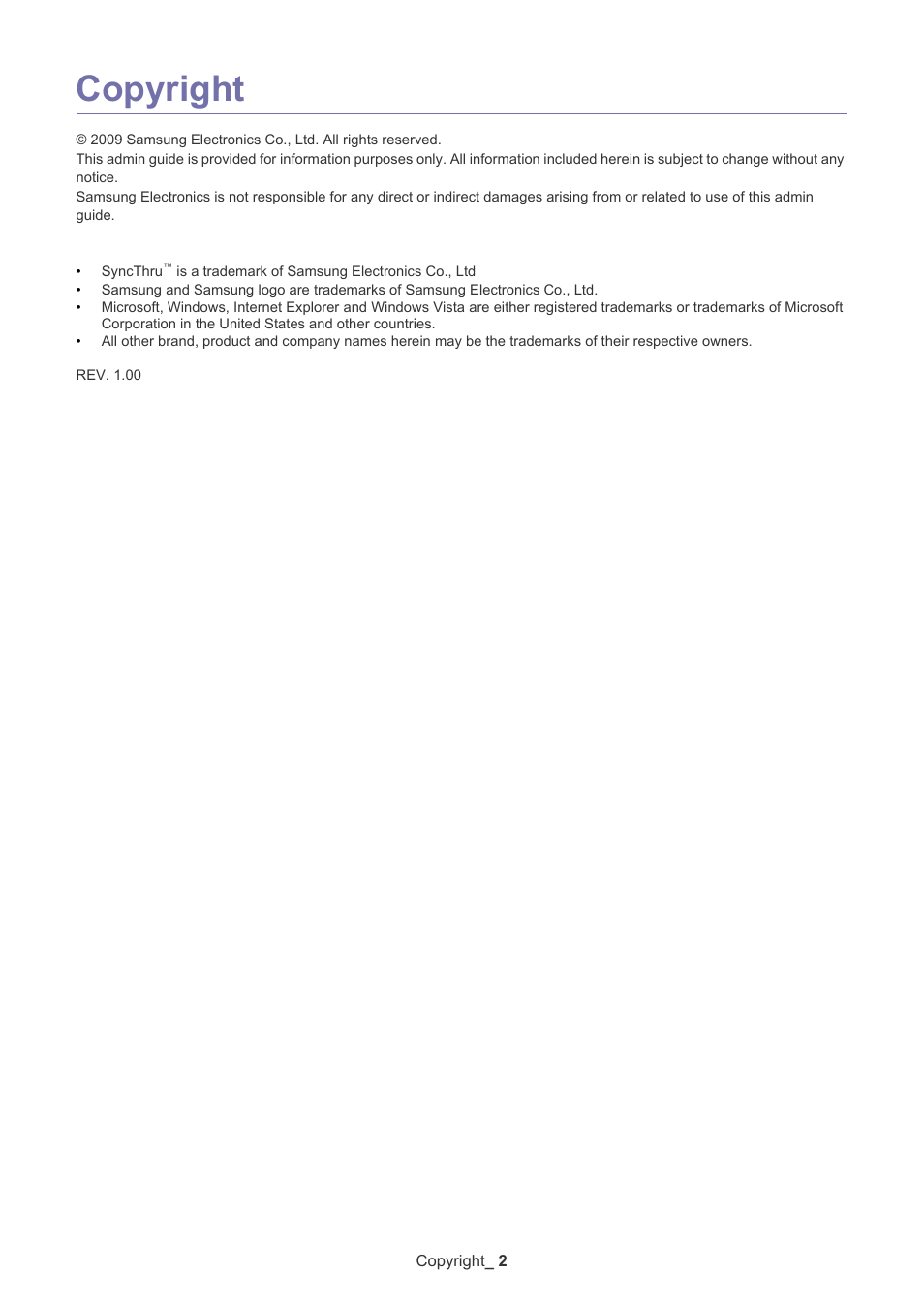 Copyright | Samsung ML-3471ND-XAA User Manual | Page 2 / 37