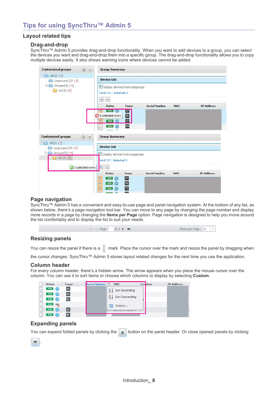 Tips for using syncthru™ admin 5, Layout related tips | Samsung ML-3471ND-XAA User Manual | Page 8 / 37