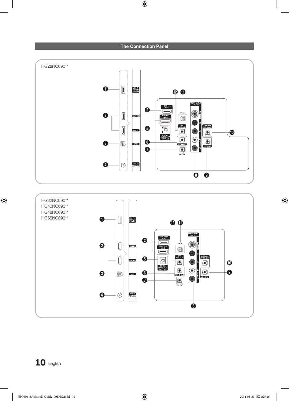 The connection panel | Samsung HG40NC690DFXZA User Manual | Page 10 / 53