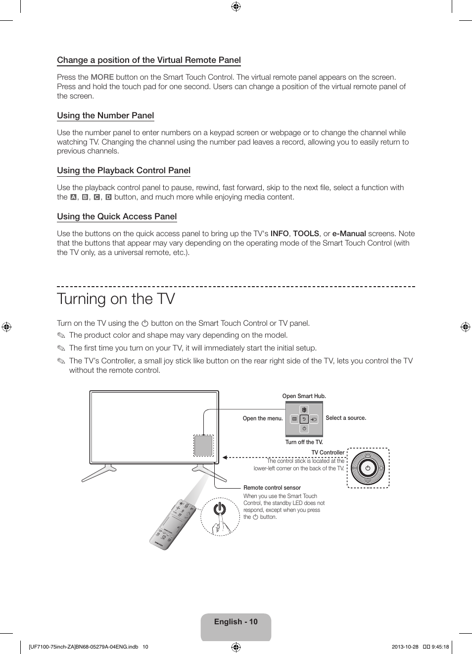 Turning on the tv | Samsung UN75F7100AFXZA User Manual | Page 10 / 34