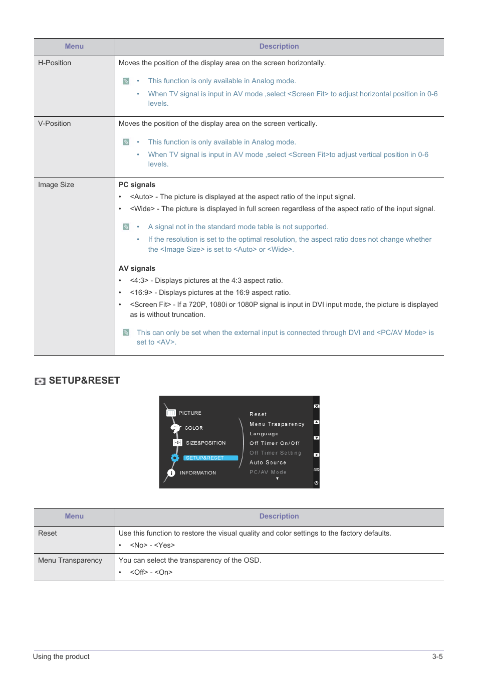 Setup&reset | Samsung LS23CMZKFZ-ZA User Manual | Page 25 / 40