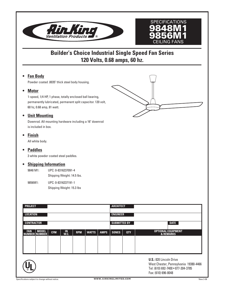 Air King 9848M1 User Manual | 1 page