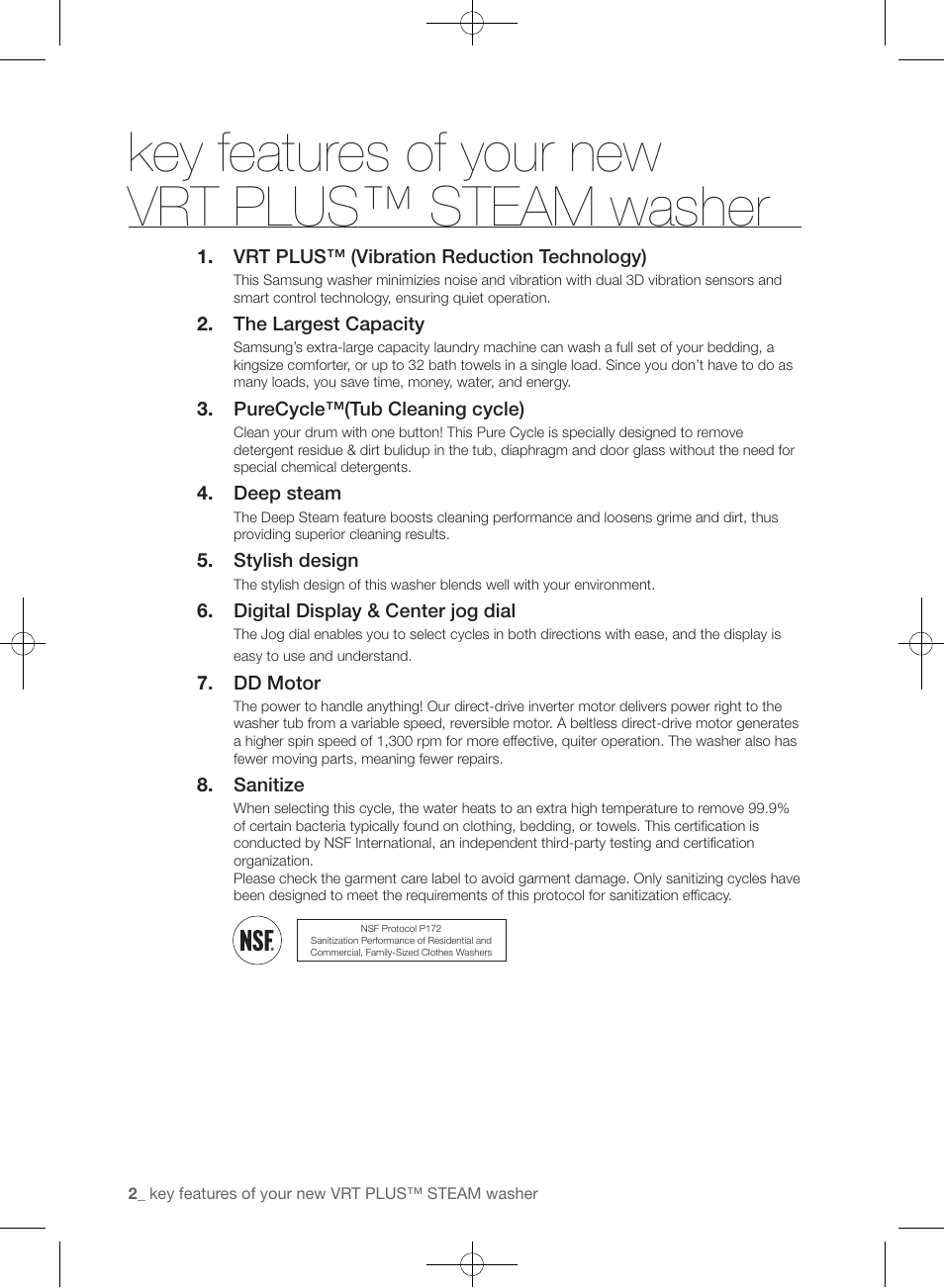 Key features of your new vrt plus™ steam washer | Samsung WF433BTGJWR-A2 User Manual | Page 2 / 144