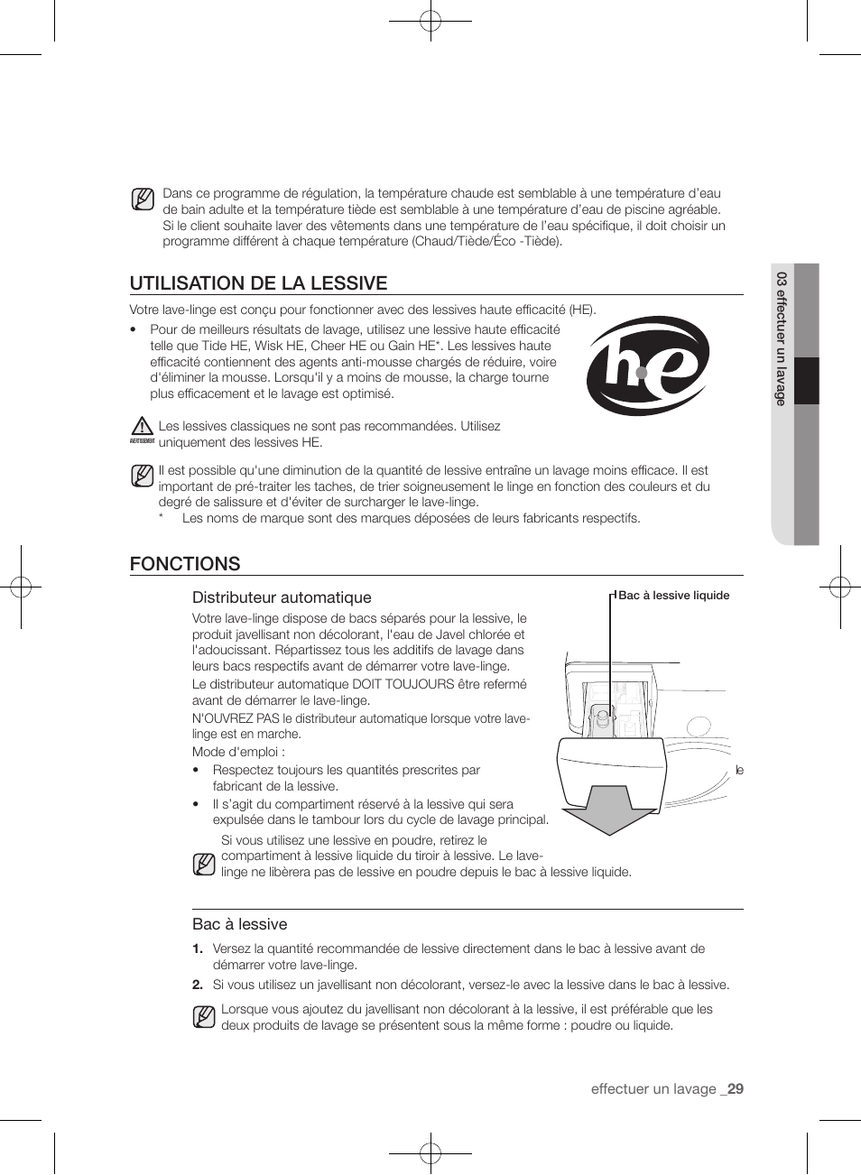 Utilisation de la lessive, Fonctions | Samsung WF433BTGJWR-A2 User Manual | Page 77 / 144