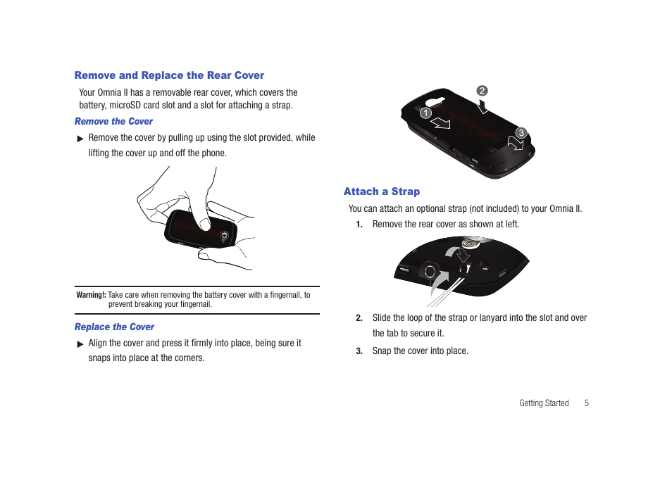 Remove and replace the rear cover, Attach a strap, Remove and replace the rear cover attach a strap | Samsung SCH-I920DAAVZW User Manual | Page 10 / 177