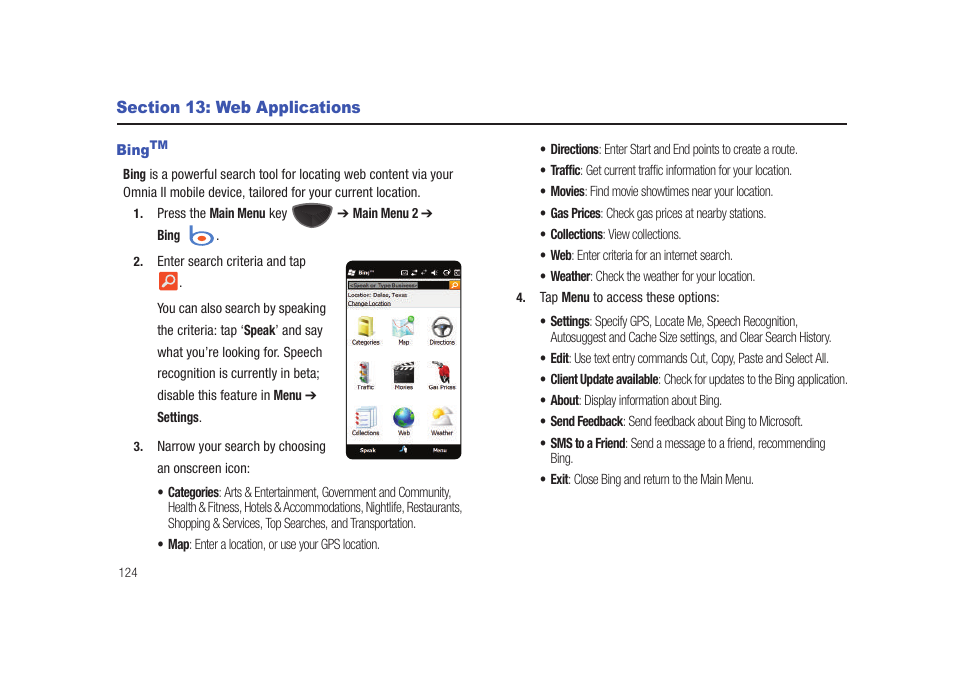 Section 13: web applications, Bingtm, Web applications | Samsung SCH-I920DAAVZW User Manual | Page 129 / 177