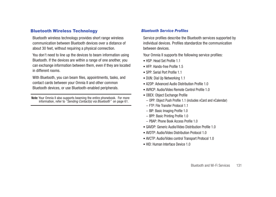 Bluetooth wireless technology | Samsung SCH-I920DAAVZW User Manual | Page 136 / 177