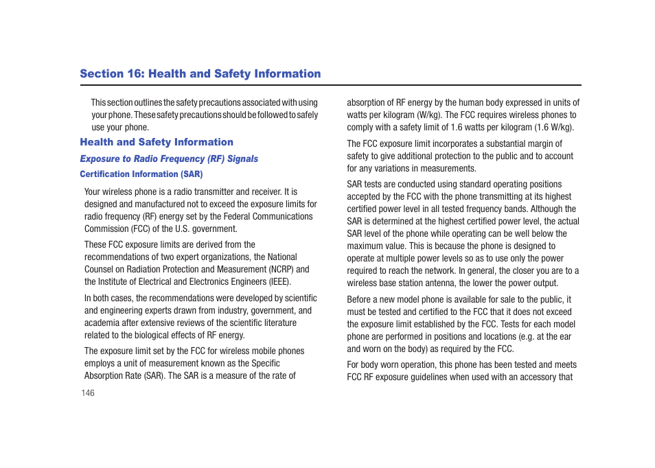 Section 16: health and safety information, Health and safety information | Samsung SCH-I920DAAVZW User Manual | Page 151 / 177