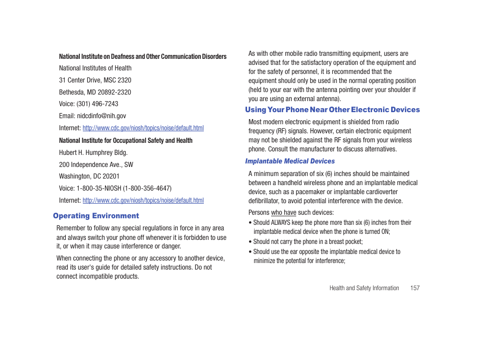 Operating environment, Using your phone near other electronic devices | Samsung SCH-I920DAAVZW User Manual | Page 162 / 177