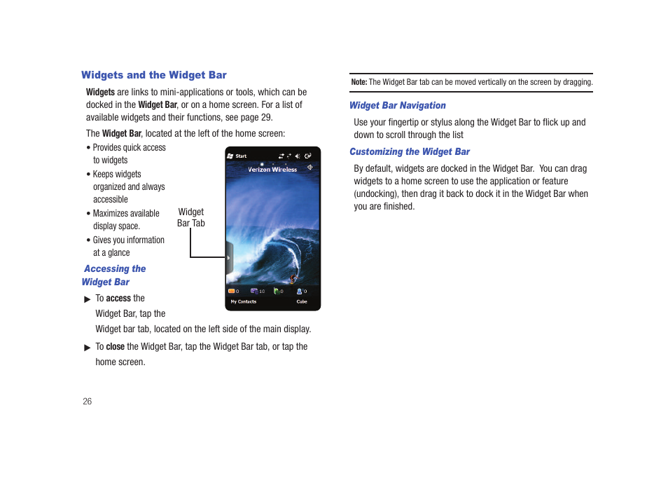 Widgets and the widget bar | Samsung SCH-I920DAAVZW User Manual | Page 31 / 177