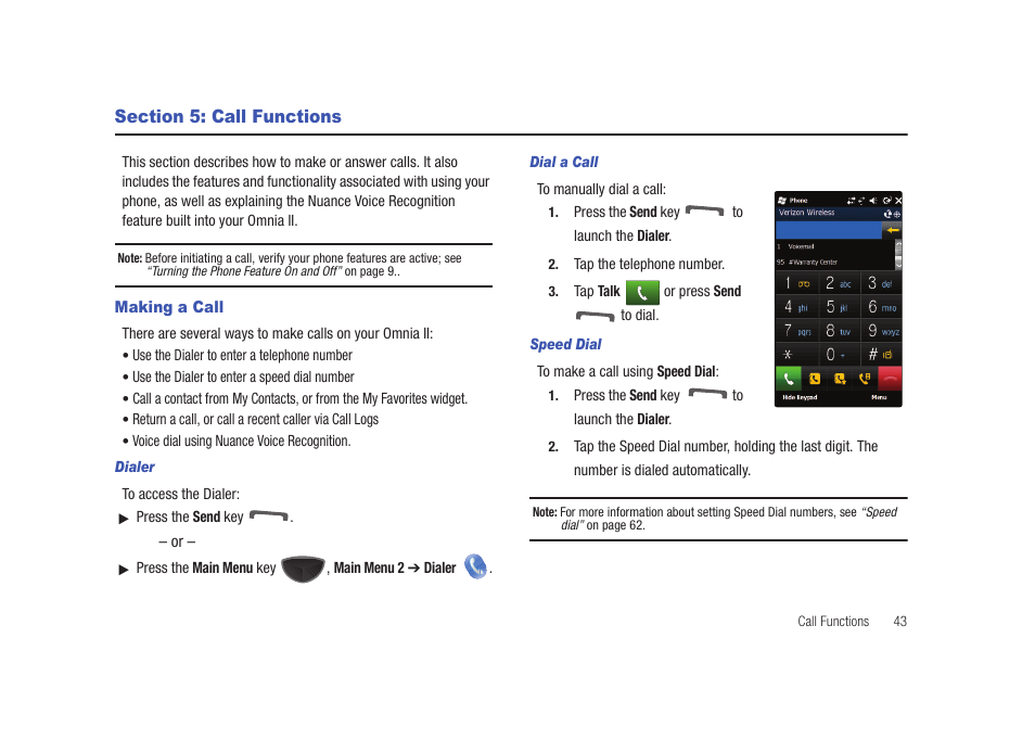 Section 5: call functions, Making a call | Samsung SCH-I920DAAVZW User Manual | Page 48 / 177