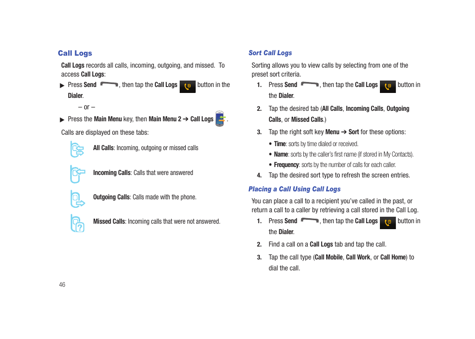 Call logs | Samsung SCH-I920DAAVZW User Manual | Page 51 / 177