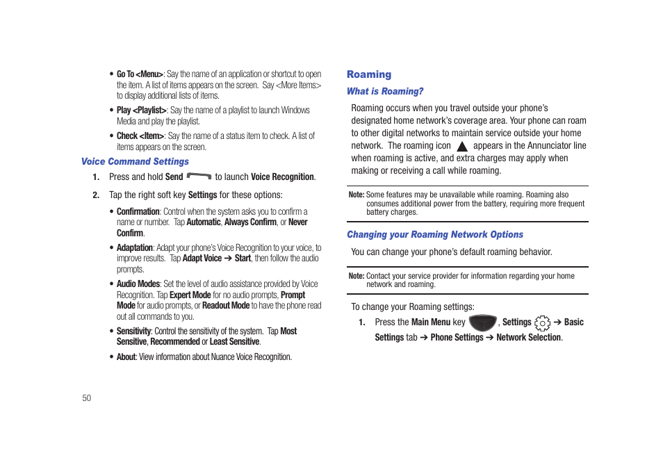 Roaming | Samsung SCH-I920DAAVZW User Manual | Page 55 / 177