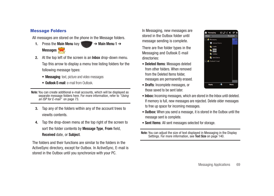 Message folders | Samsung SCH-I920DAAVZW User Manual | Page 74 / 177