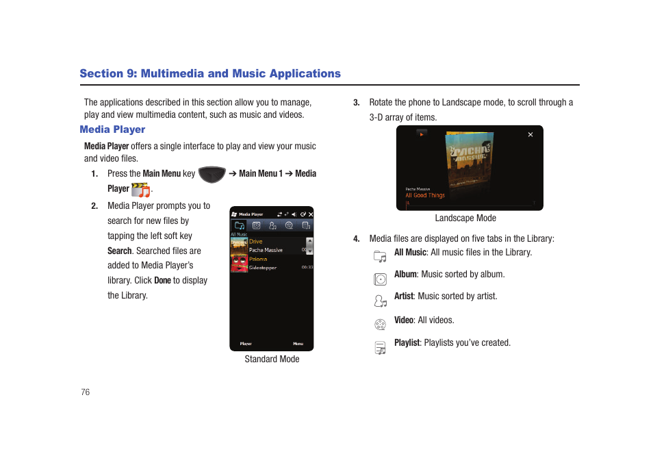 Section 9: multimedia and music applications, Media player | Samsung SCH-I920DAAVZW User Manual | Page 81 / 177