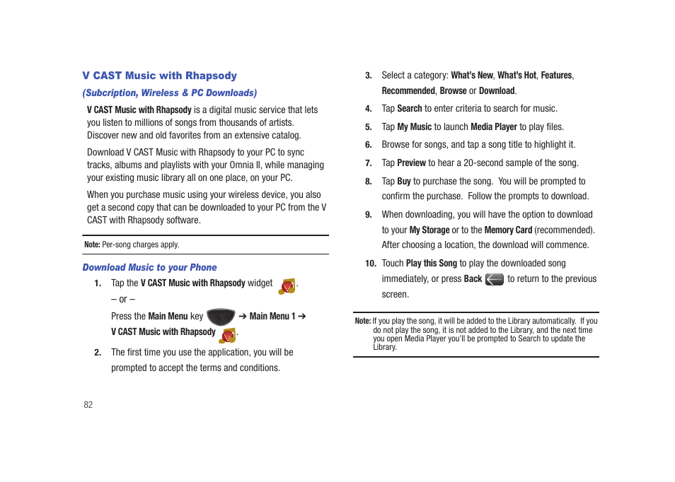 V cast music with rhapsody | Samsung SCH-I920DAAVZW User Manual | Page 87 / 177