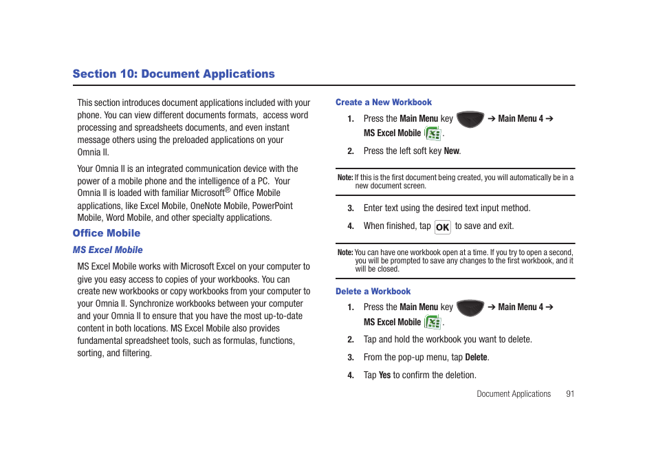 Section 10: document applications, Office mobile | Samsung SCH-I920DAAVZW User Manual | Page 96 / 177