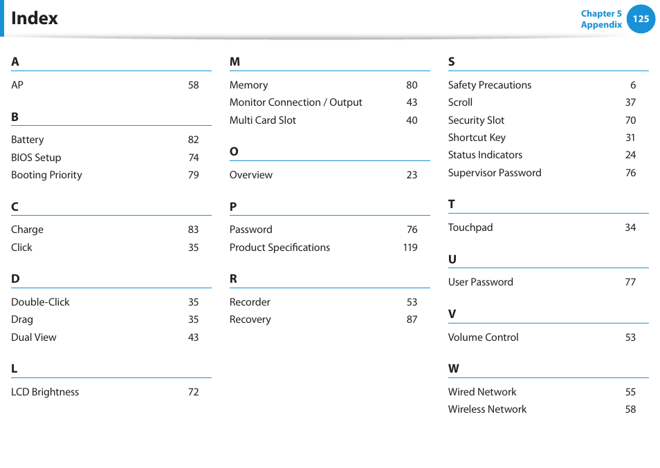Index | Samsung NP270E5E-K01US User Manual | Page 126 / 126