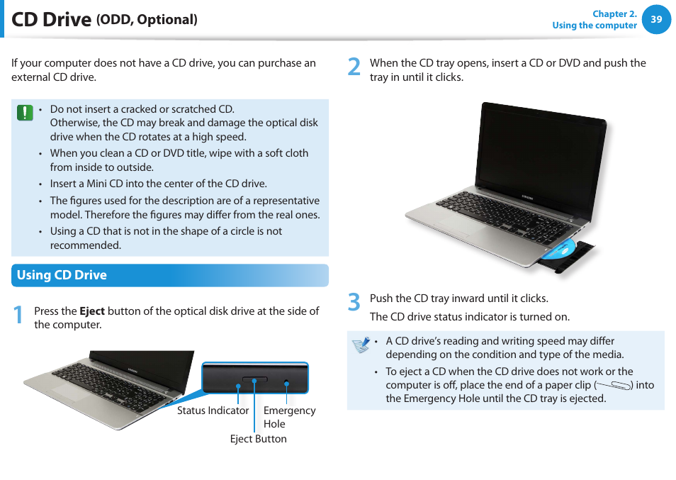 Cd drive (odd, optional), Cd drive, Odd, optional) | Samsung NP270E5E-K01US User Manual | Page 40 / 126