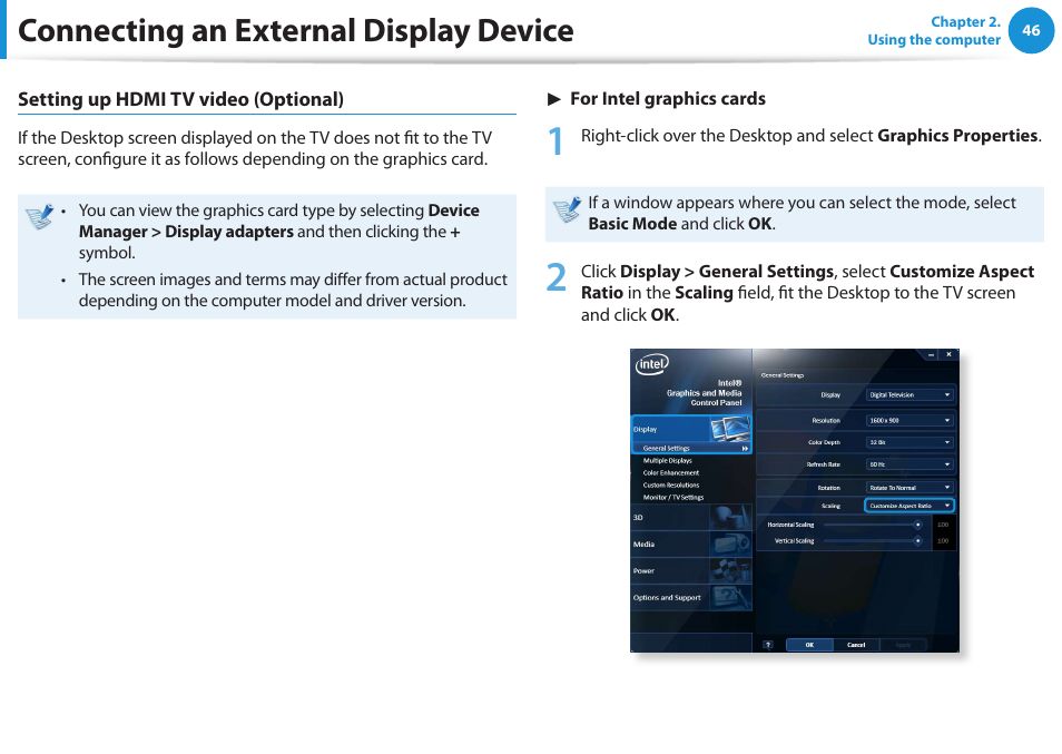 Connecting an external display device | Samsung NP270E5E-K01US User Manual | Page 47 / 126