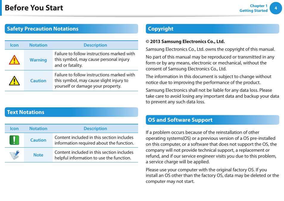 Before you start | Samsung NP270E5E-K01US User Manual | Page 5 / 126
