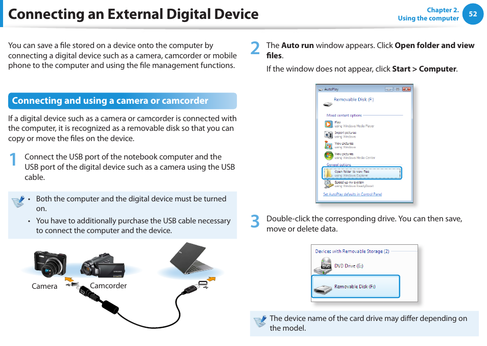 Connecting an external digital device | Samsung NP270E5E-K01US User Manual | Page 53 / 126