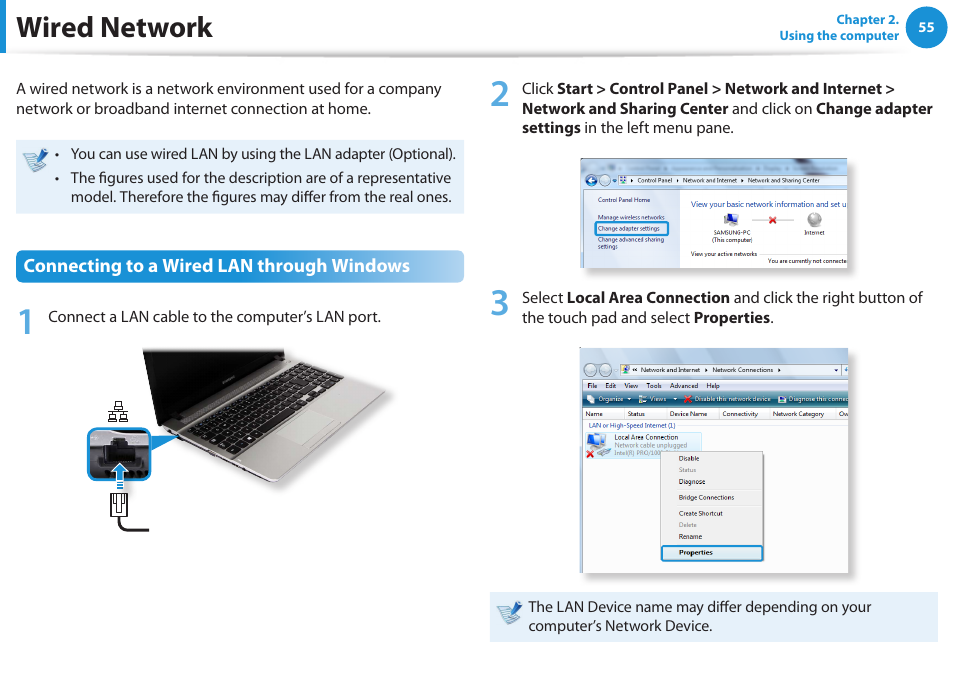 Wired network | Samsung NP270E5E-K01US User Manual | Page 56 / 126