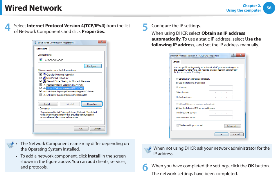 Wired network | Samsung NP270E5E-K01US User Manual | Page 57 / 126