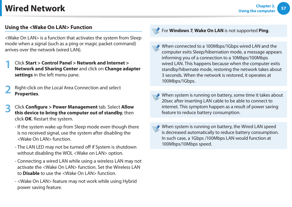 Wired network | Samsung NP270E5E-K01US User Manual | Page 58 / 126