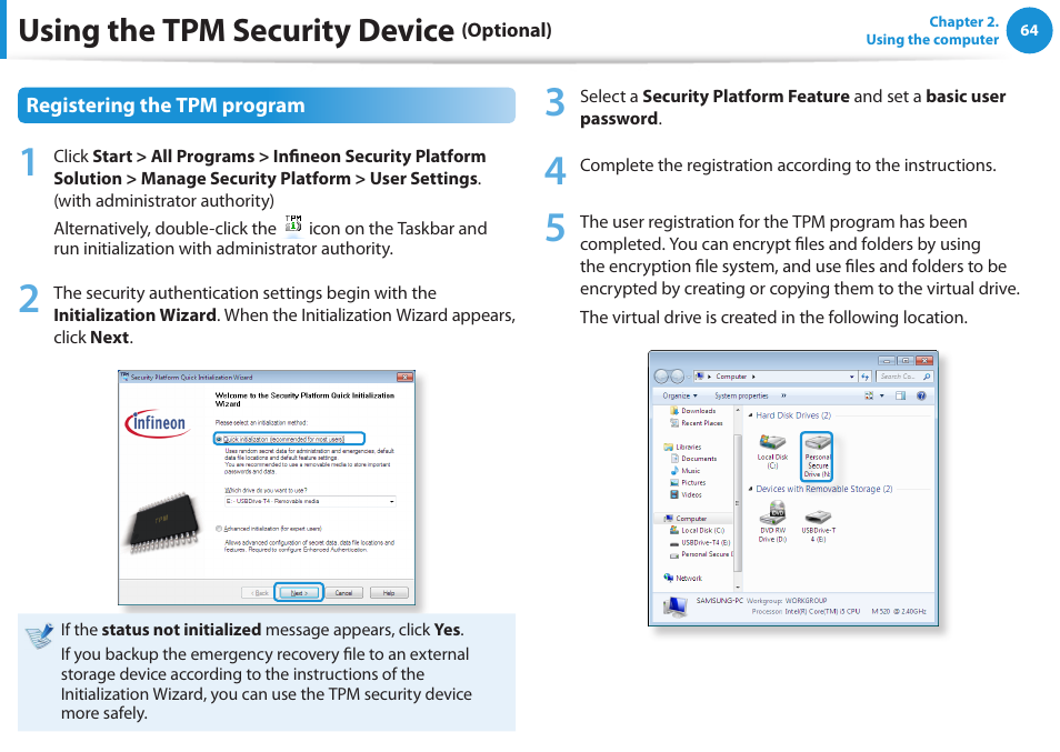 Using the tpm security device | Samsung NP270E5E-K01US User Manual | Page 65 / 126