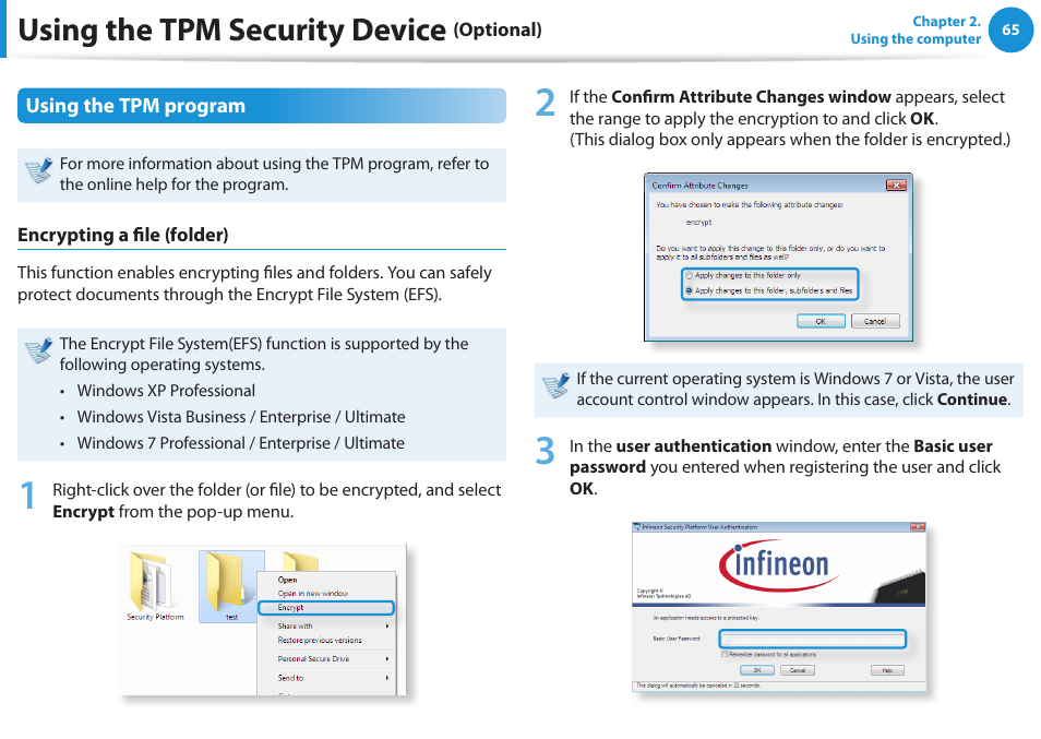 Using the tpm security device | Samsung NP270E5E-K01US User Manual | Page 66 / 126