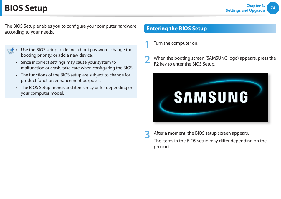 Bios setup | Samsung NP270E5E-K01US User Manual | Page 75 / 126