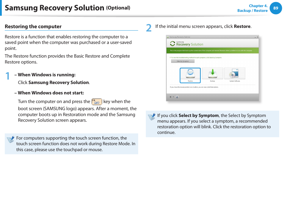 Samsung recovery solution | Samsung NP270E5E-K01US User Manual | Page 90 / 126