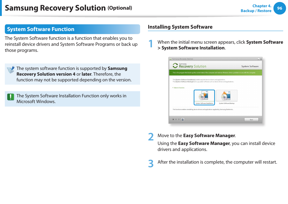 Samsung recovery solution | Samsung NP270E5E-K01US User Manual | Page 97 / 126