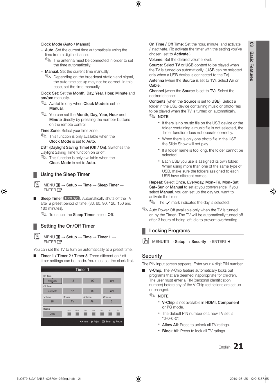 Security | Samsung LN46C670M1FXZA User Manual | Page 21 / 60