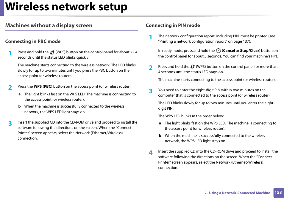 Wireless network setup | Samsung SL-M2070W-XAA User Manual | Page 153 / 314