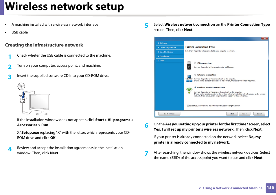 Wireless network setup | Samsung SL-M2070W-XAA User Manual | Page 156 / 314