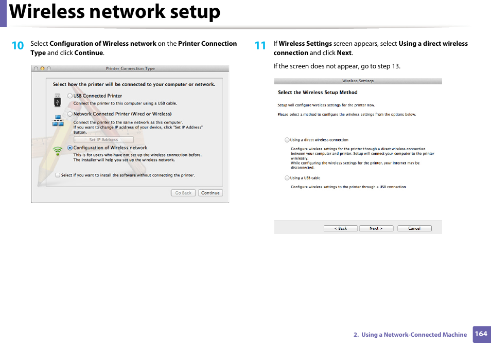 Wireless network setup | Samsung SL-M2070W-XAA User Manual | Page 164 / 314