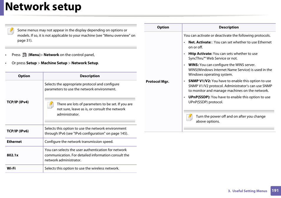 Network setup | Samsung SL-M2070W-XAA User Manual | Page 191 / 314