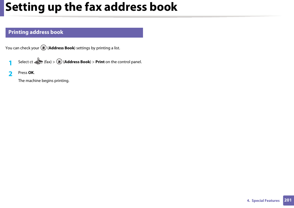 Setting up the fax address book | Samsung SL-M2070W-XAA User Manual | Page 201 / 314