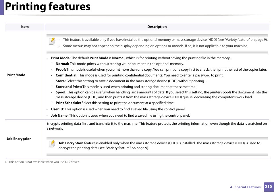 Printing features | Samsung SL-M2070W-XAA User Manual | Page 210 / 314