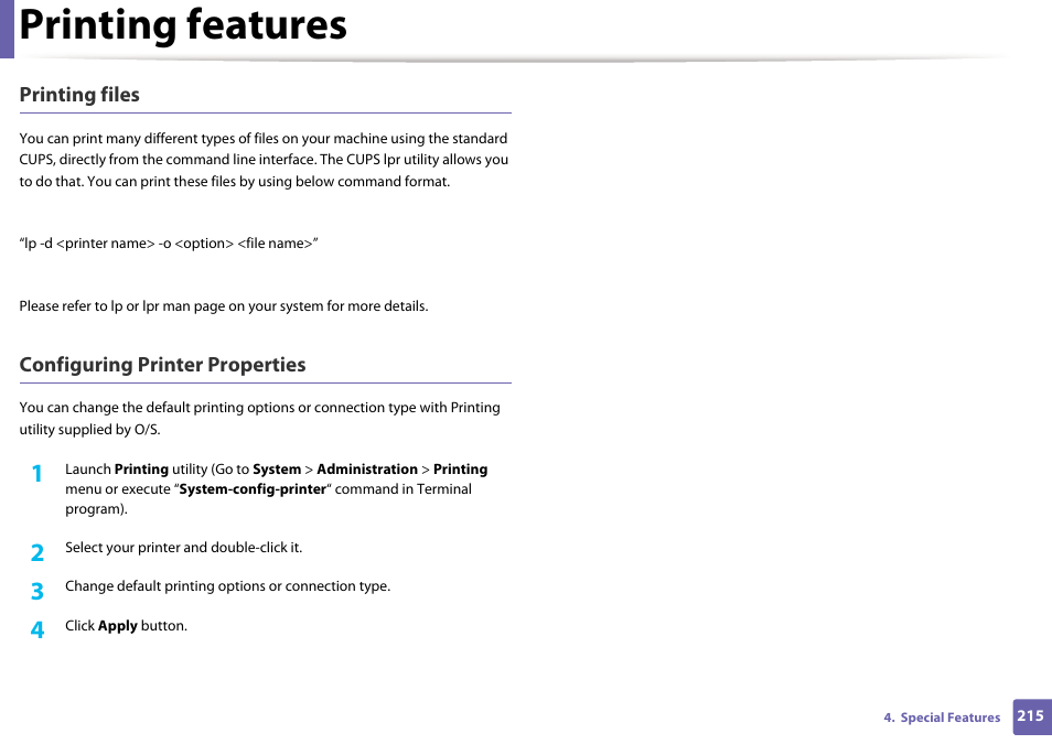 Printing features | Samsung SL-M2070W-XAA User Manual | Page 215 / 314